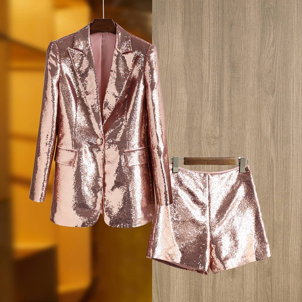 SET051(1) Sequin Glam: Blazer & Shorts Ensemble