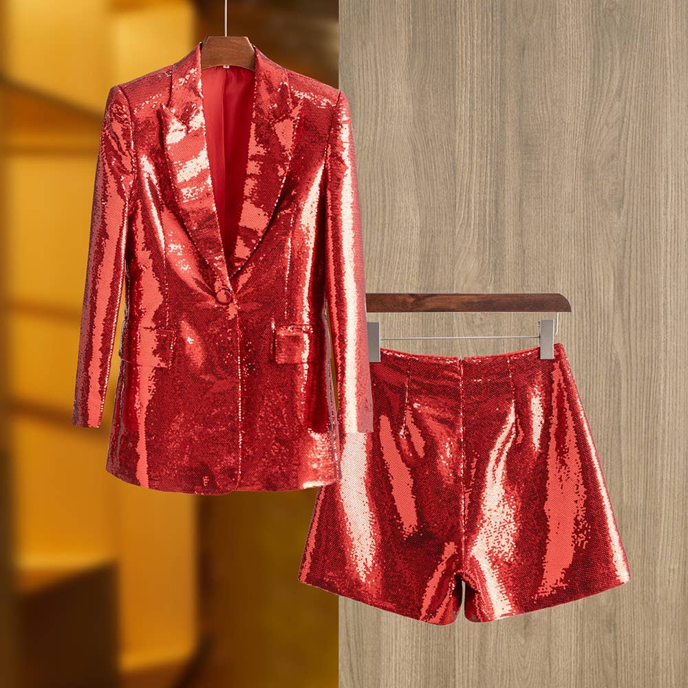 SET051(1) Sequin Glam: Blazer & Shorts Ensemble