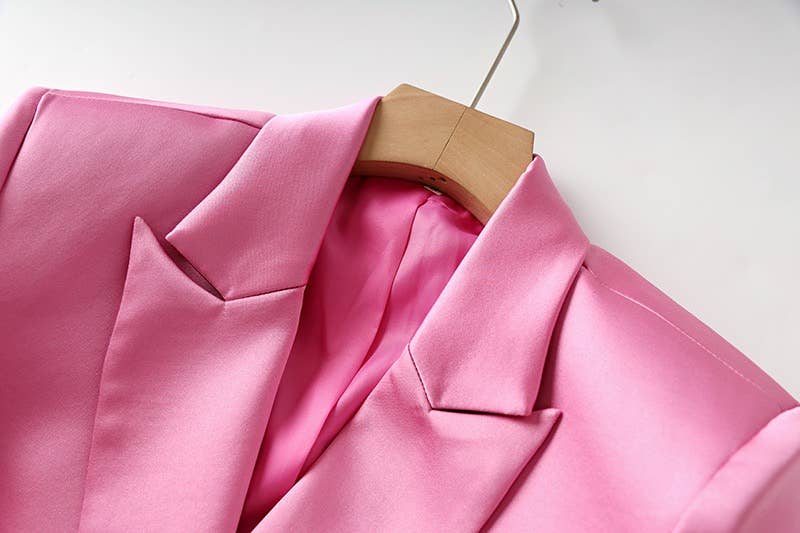 SET114 Satin Pink Trio: Blazer, Skirt & Bralette