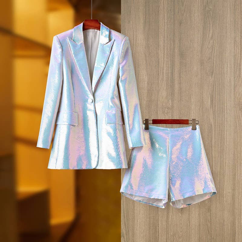 SET051(1) Sequin Glam: Blazer & Shorts Ensemble