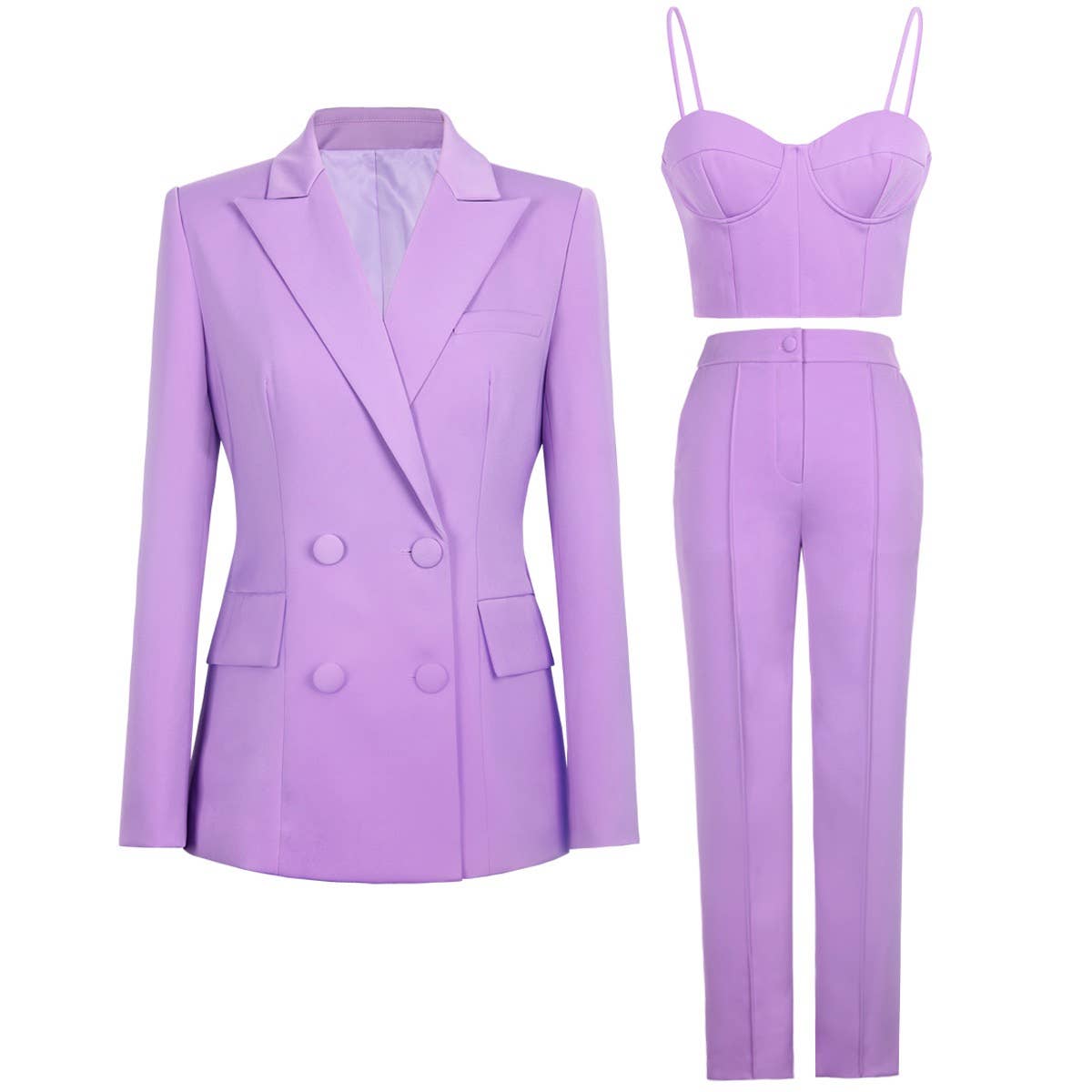 SET062 Elegant Women’s Suit Set: Blazer, Bra Top, & Pants