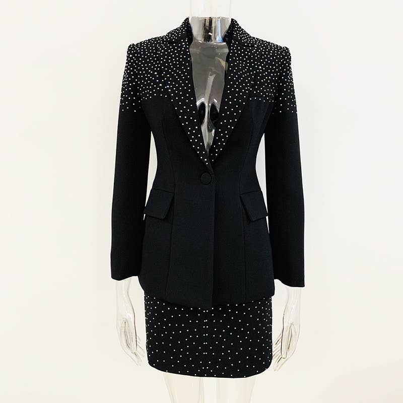 SET104 Elegant Diamond Blazer & Skirt Suit