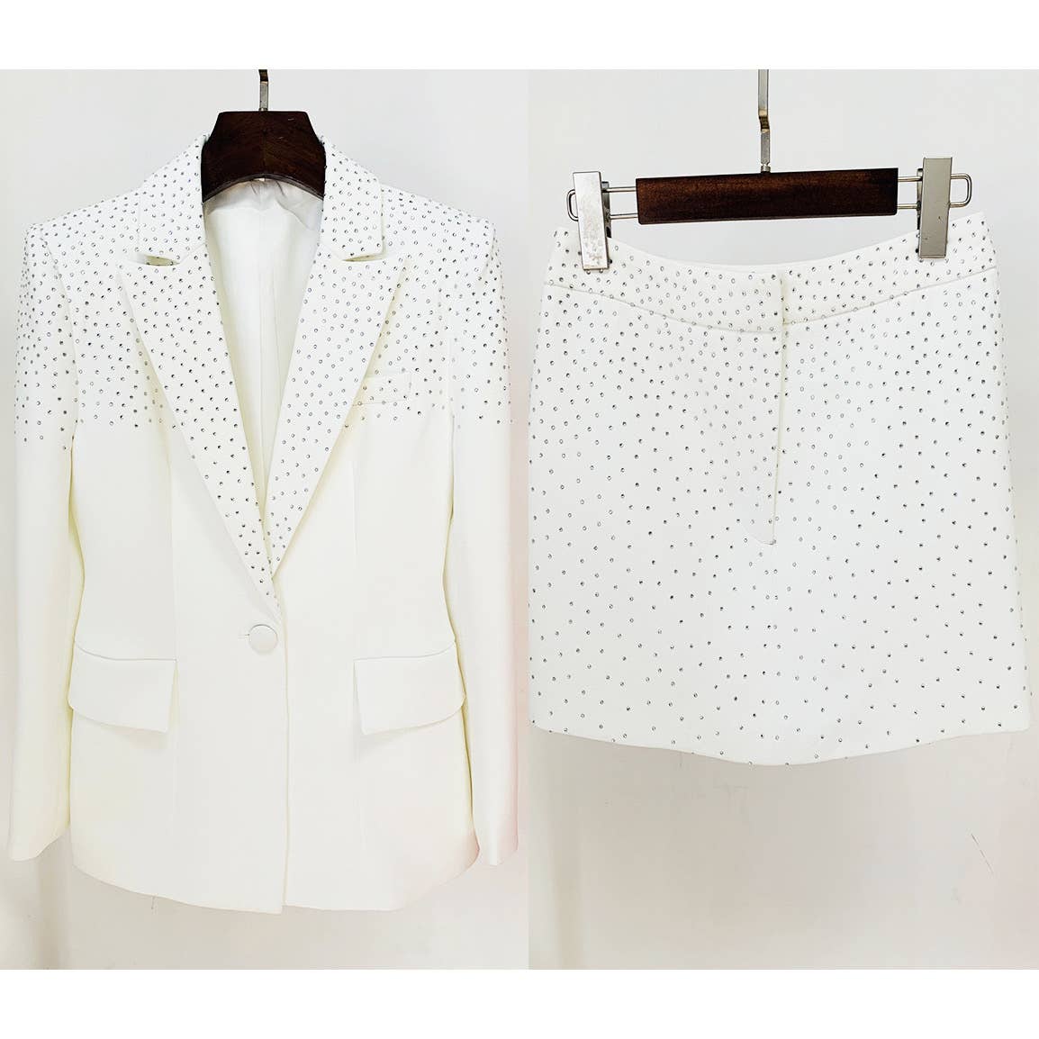 SET104 Elegant Diamond Blazer & Skirt Suit