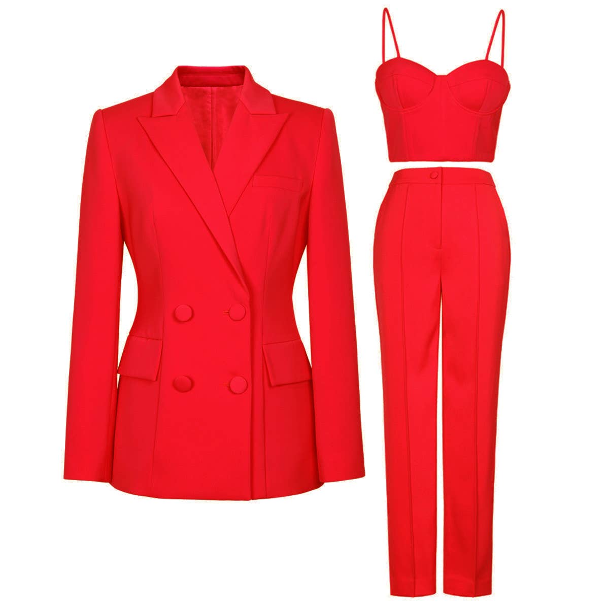 SET062 Elegant Women’s Suit Set: Blazer, Bra Top, & Pants